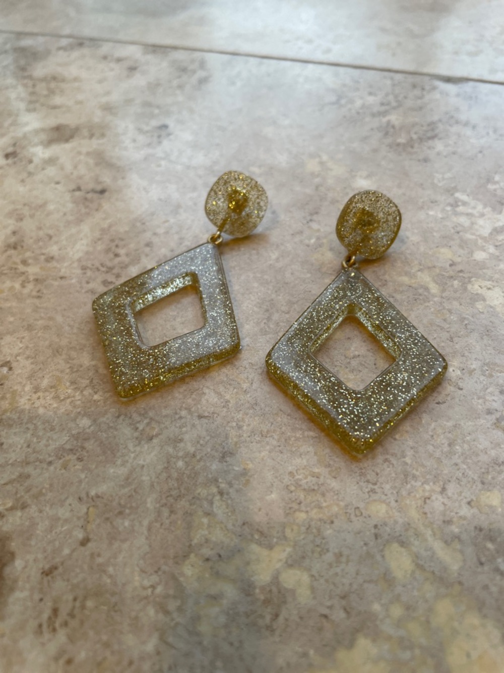 Gold Glitter Geometric Drop Earrings - Women Jewelry